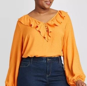 Women's Plus Ava & Viv Ruffle Blouse,Yellow [S246]